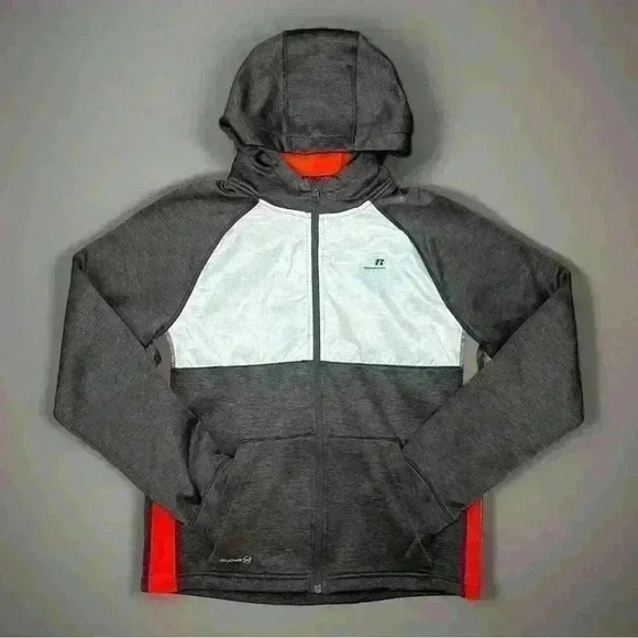 Boys Size XXL 18 Gray Orange Russell Dri-Power Full Zip Jacket Coat Hood - Picture 3 of 6